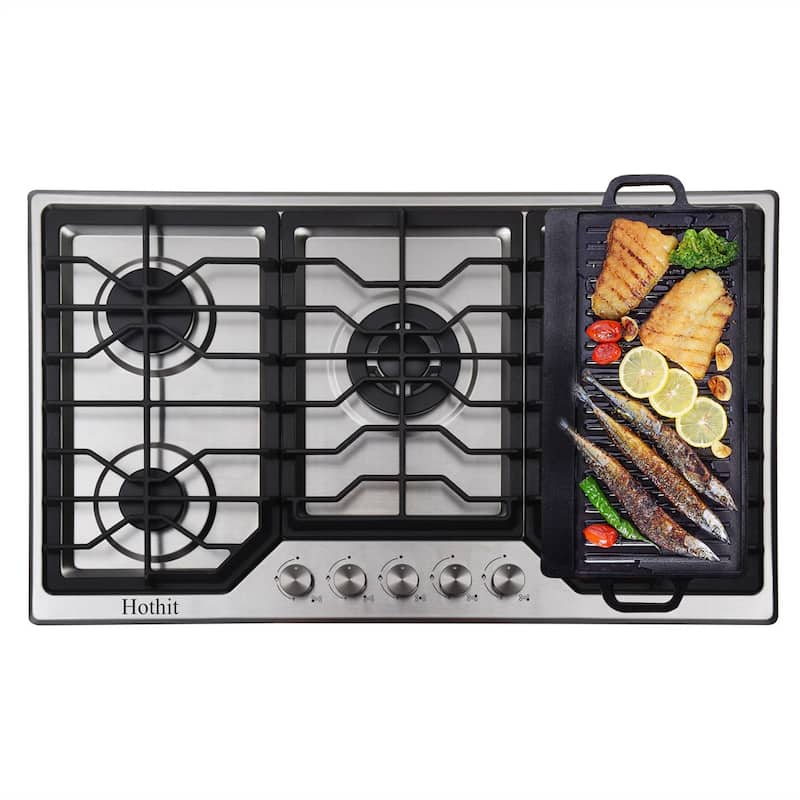 34 Inch 5 Burners Propane Gas Cooktop, Natural Gas Cooker Stove with
