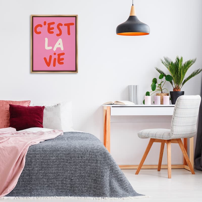 Stupell C'est La Vie on Pink Framed Floater Canvas Wall Art Design By House of Lulu