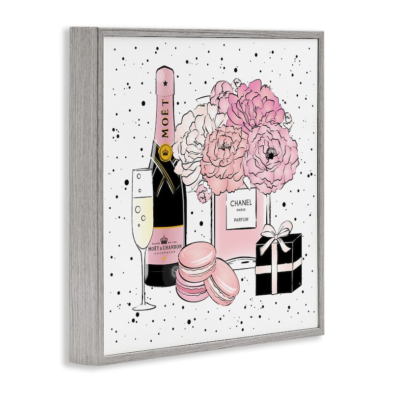 Stupell Pink Glam Celebration Fashion Dessert Champagne Framed Wall Art, 12x12