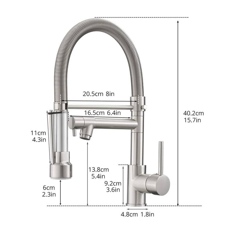 Commercial Pull-Down Kitchen Faucet w/ Spring Sprayer - Brushed Nickel