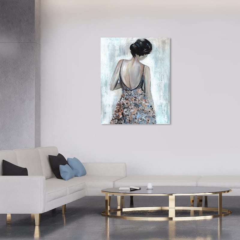 Wynwood Studio Fashion and Glam Girl in a floral dress White and Glam Wall Art Canvas Print - 36 x 30