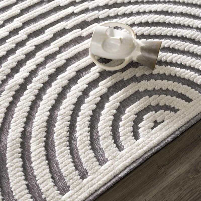 Hauteloom Deron Living Room, Bedroom Machine Washable Area Rug - White, Off White - 2' x 2'10"