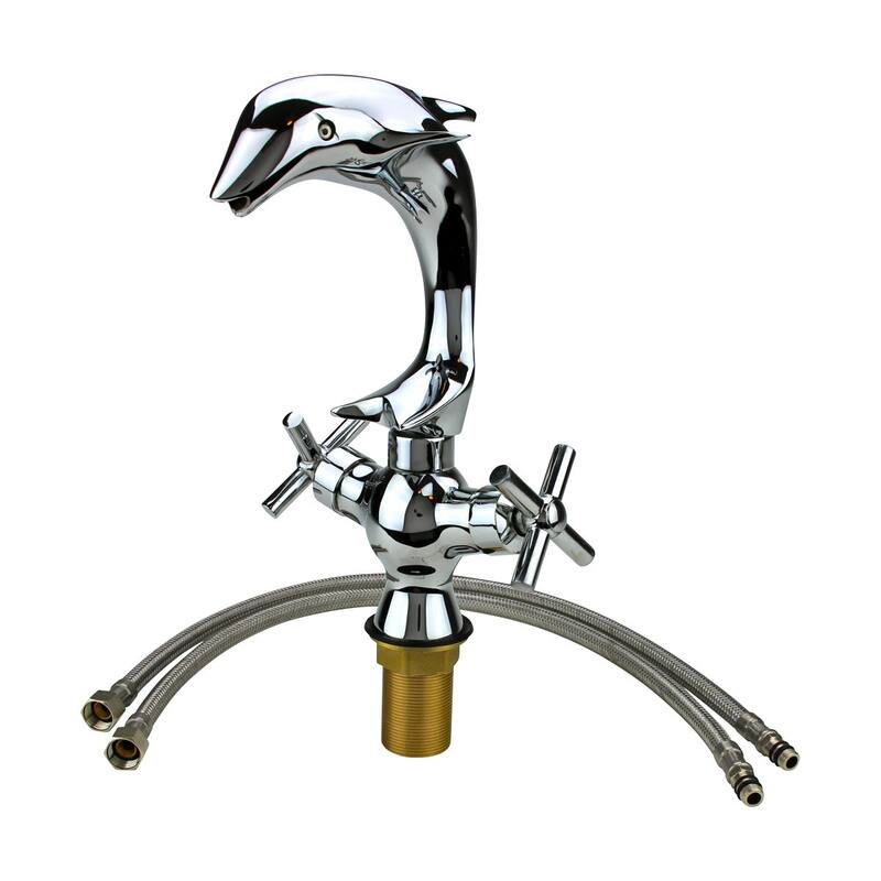 Chrome Bathroom Faucets 9.5 in. Dolphin Shaped Bathroom Sink Faucet with 2 Handles Renovators Supply