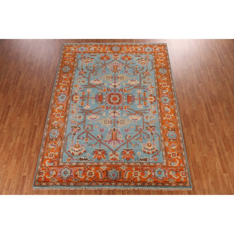 Blue Heriz Serapi Indian Area Rug Hand-Knotted Traditional Wool Carpet - 8'10" x 11'9"