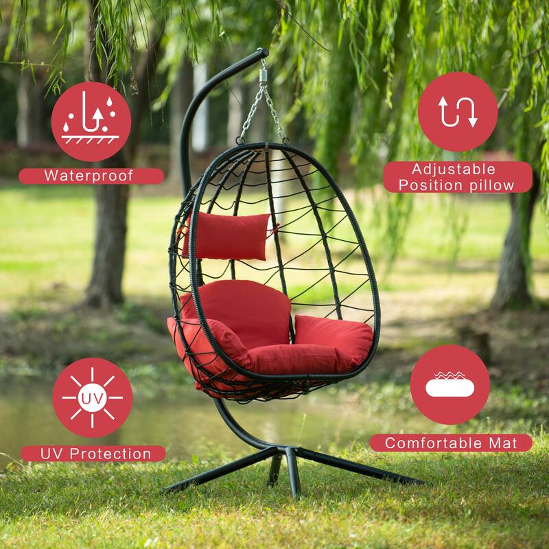 Wicker Hanging Egg Chair with Stand for Home Balcony - 77