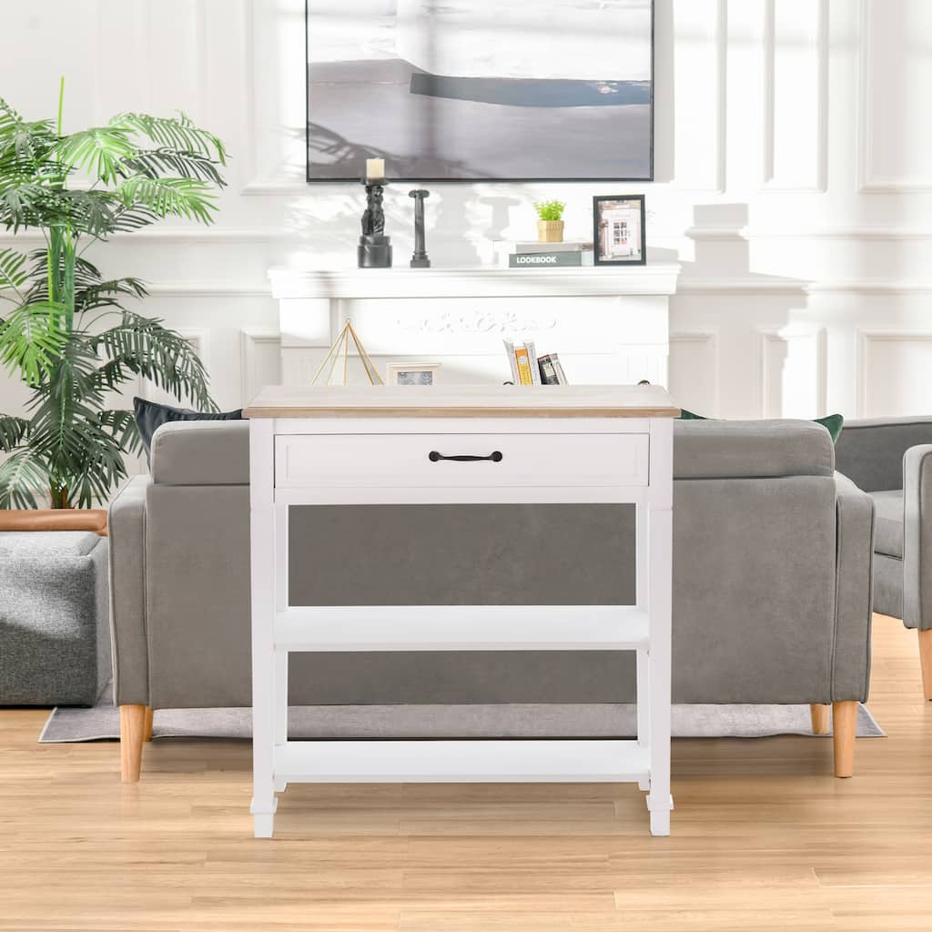 Rustic Wood Console Table with Pull-Out Drawer and Open Shelves for Foyer or Living Room - 29.75" L x 10.75" W x 31.75" H