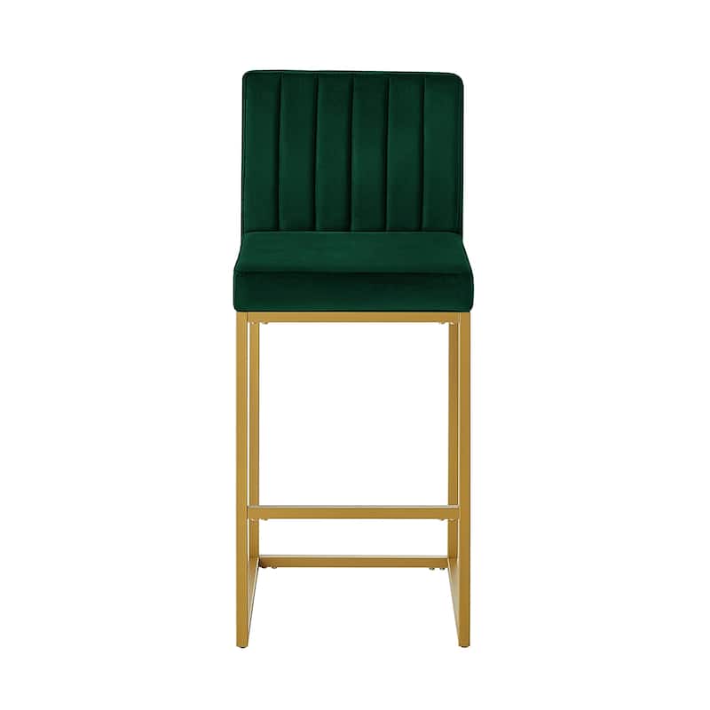 Counter Height Bar Stools Set of 2, Velvet Upholstered Bar Stools with Back, Breakfast Bar Chairs with Metal Footrest