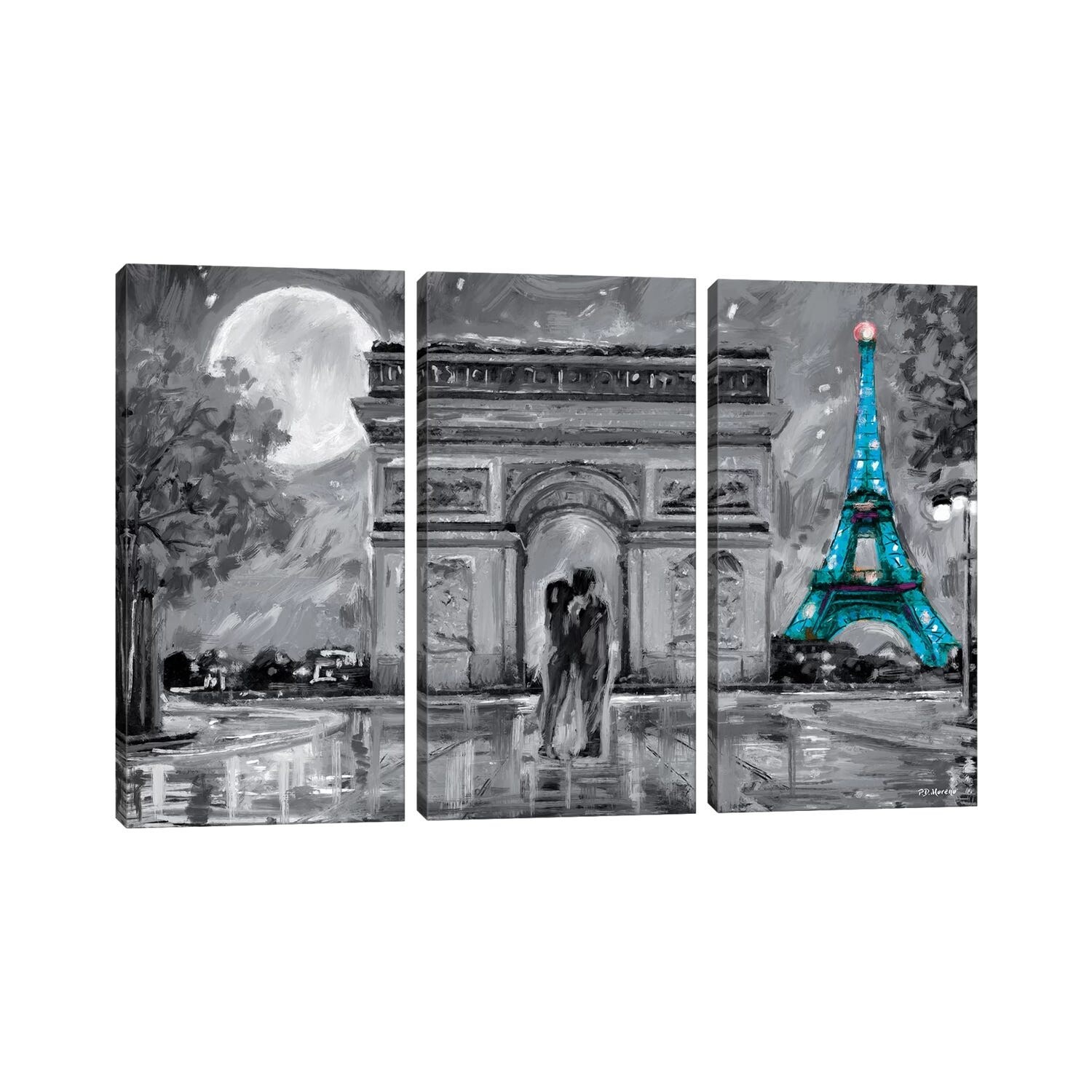 icanvas "paris in love blue eiffel tower" by p.d. moreno 3 piece canvas wall art set overstock 34272643 icanvas "paris in love