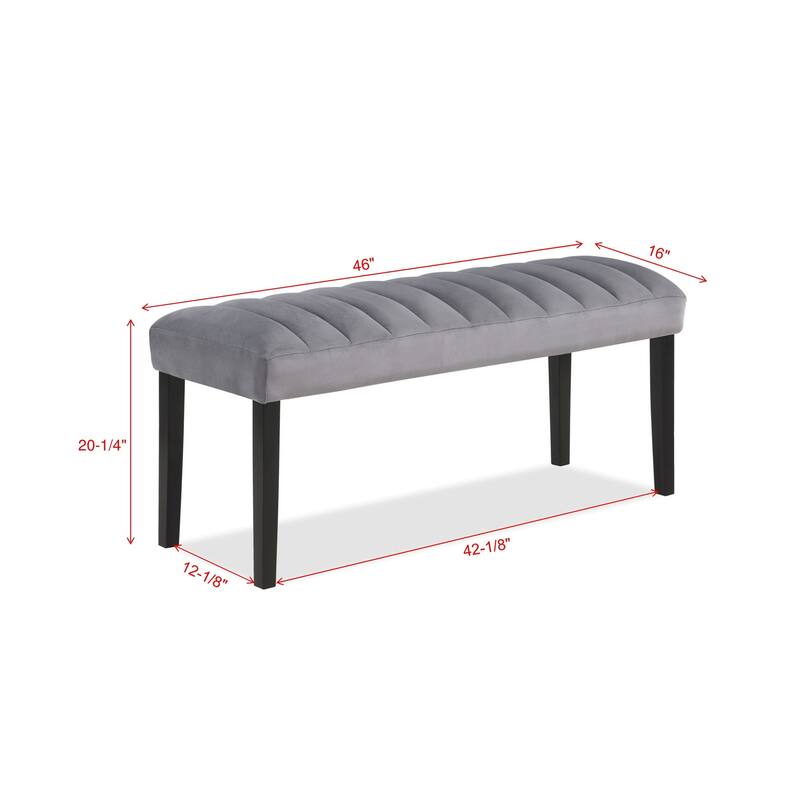 1pc Gray Black Counter Height Bench Dining Room Velvet Fabric Upholstery Kitchen Dining Wooden Furniture