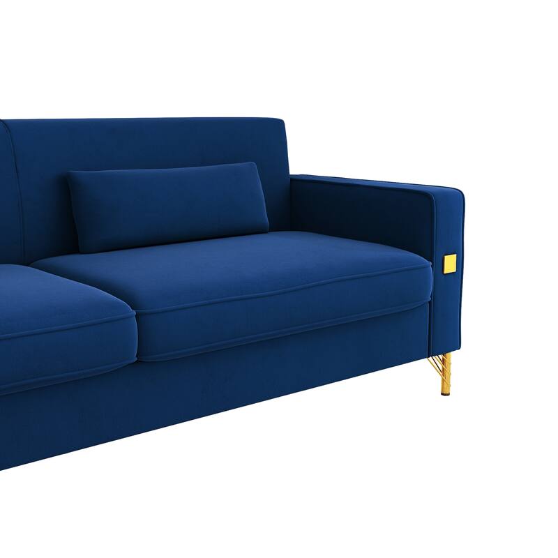 Roomfitters Mid-Century Modern Upholstered Sofa with Gold Metal Legs and Square Arms, Elegant Couch for Living Room