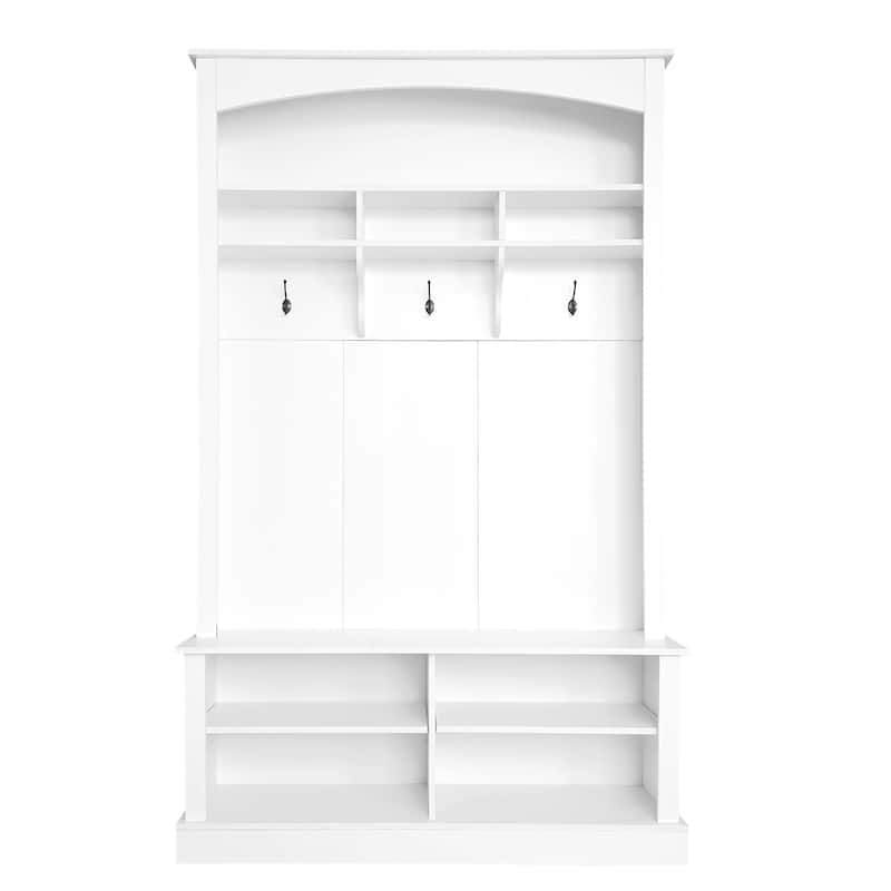 47.2" Entryway Storage Bench – Multi-Functional Hall Tree with 3 Hooks, Open Shelves & Shoe Storage‌