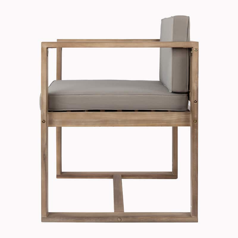 Roomfitters Outdoor Wooden Armchairs with Cushioned Back and Seat, Modern Patio Seating Set of 2