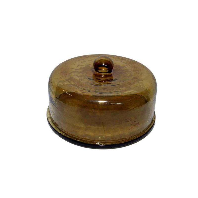 Cake Recycled Glass Dome w/Plate Dia 11.3" Olive