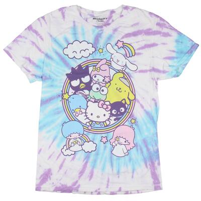 Hello Kitty and Friends T-Shirt Women's Tie-Dye Boyfriend Fit Adult Short Sleeve T-Shirt