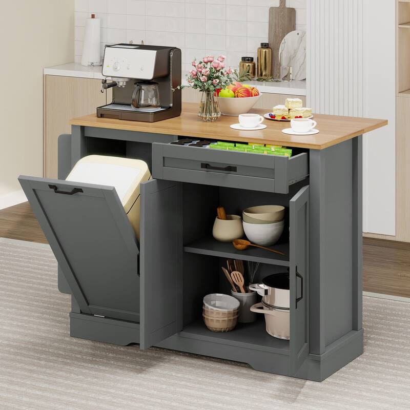 Moasis Rolling Portable Kitchen Island With Trash Can Storage Cabinet and Drawer&Floating Tabletop
