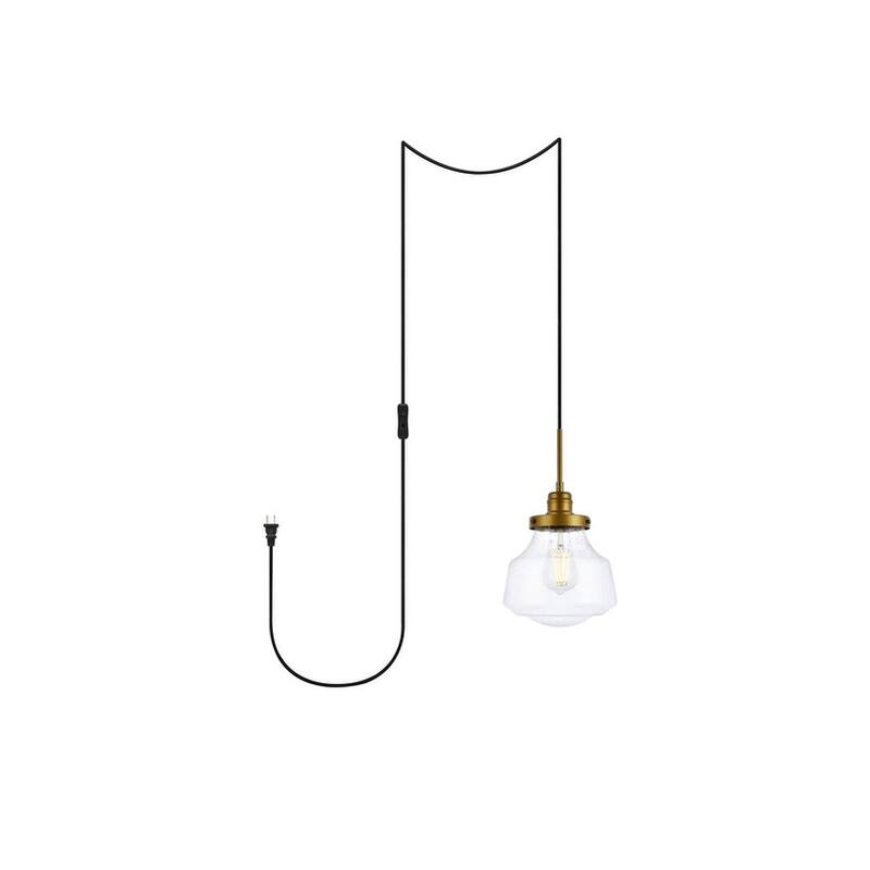 Lina 1-Light Plug in Pendant with Clear Bubble Shade - Black - 8" Diameter - Brass and Seeded Shade
