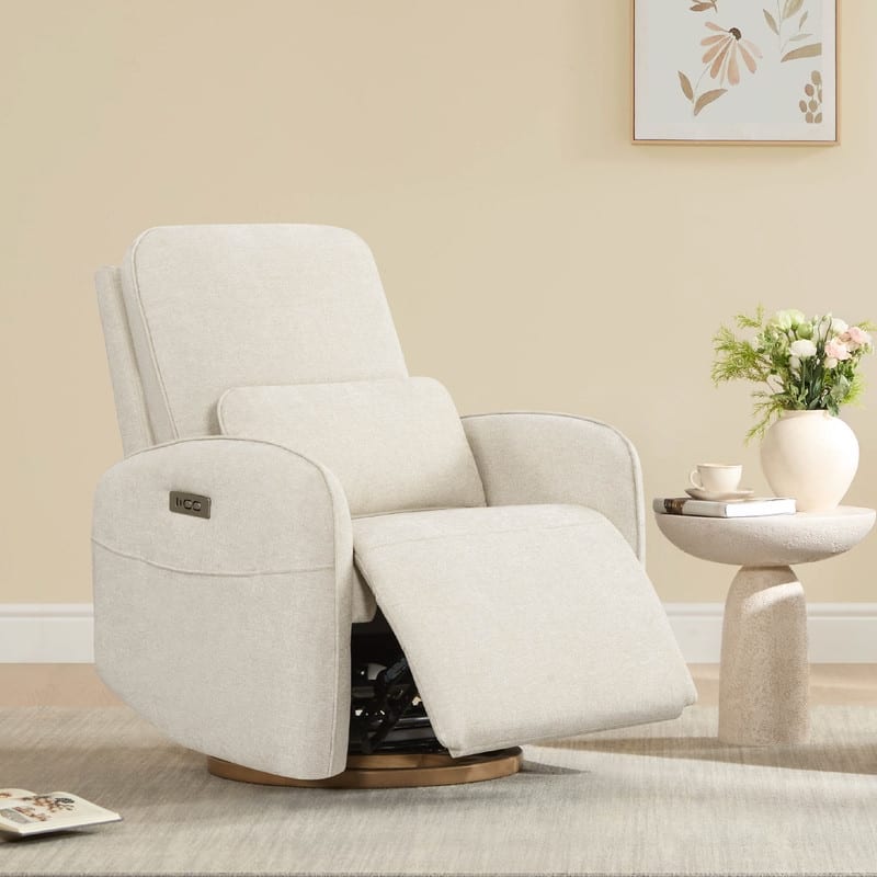 Spruce & Spring Power Swivel Recliner Chair Nursery Glider with Lumber Pillow - Linen