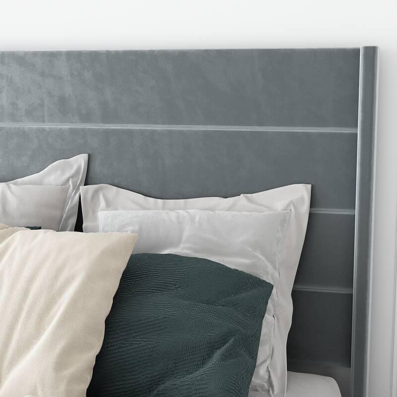 High Back Upholstered Platform Bed Frame,380gsm,TB117 Certified,Easy Detachable,Grey