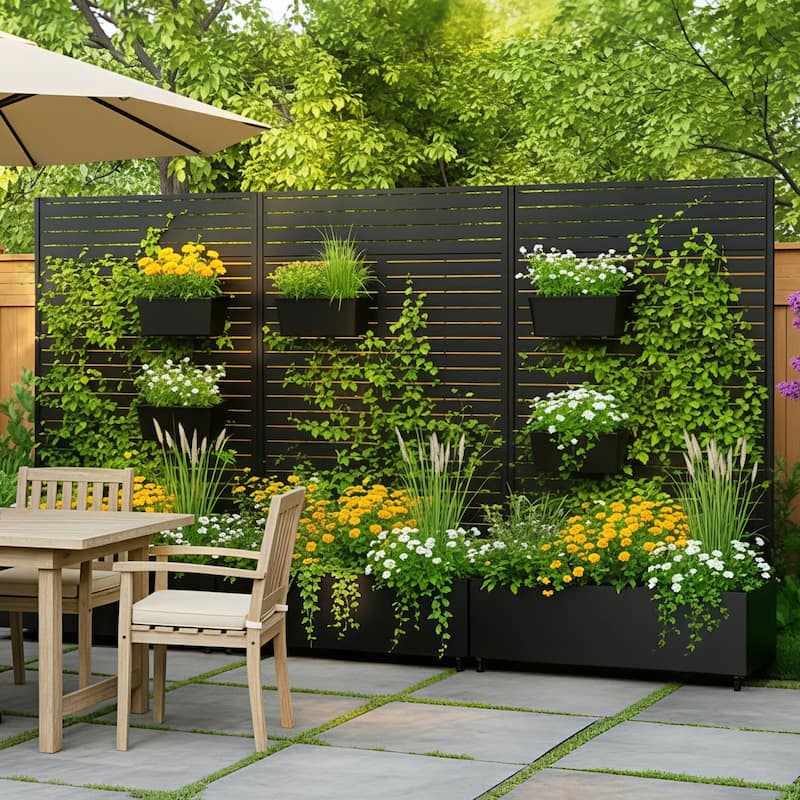 Metal Galvanized Planter Box with Trellis Privacy Screen Lockable Wheels