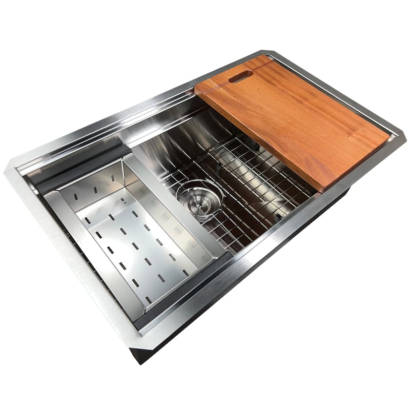 Highpoint Collection 30" Zero-Radius Workstation Undermount Stainless Steel Kitchen Sink - 30" x 18" x 10"