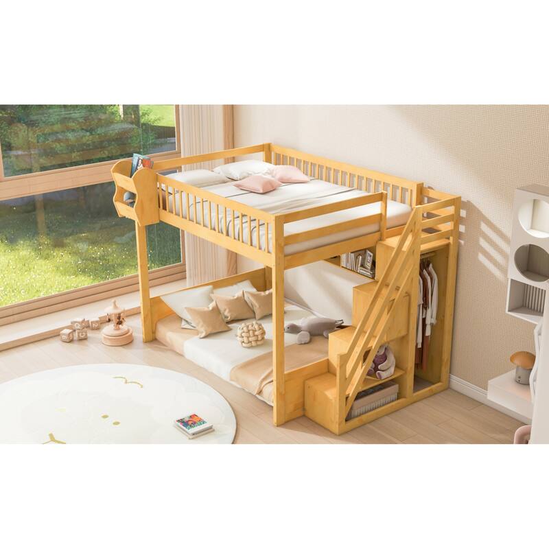 Roomfitters Queen Size Loft Bed with Wardrobe, Storage Staircase and Shelves