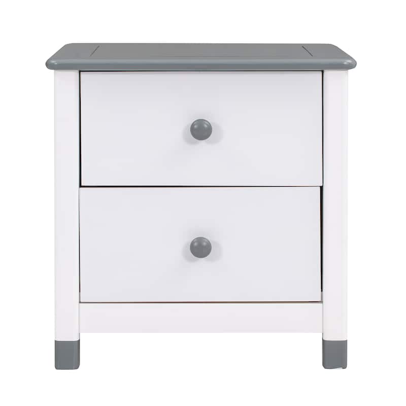 Wooden Nightstand with Two Drawers for Kids,End Table for Bedroom,Cream+Walnut