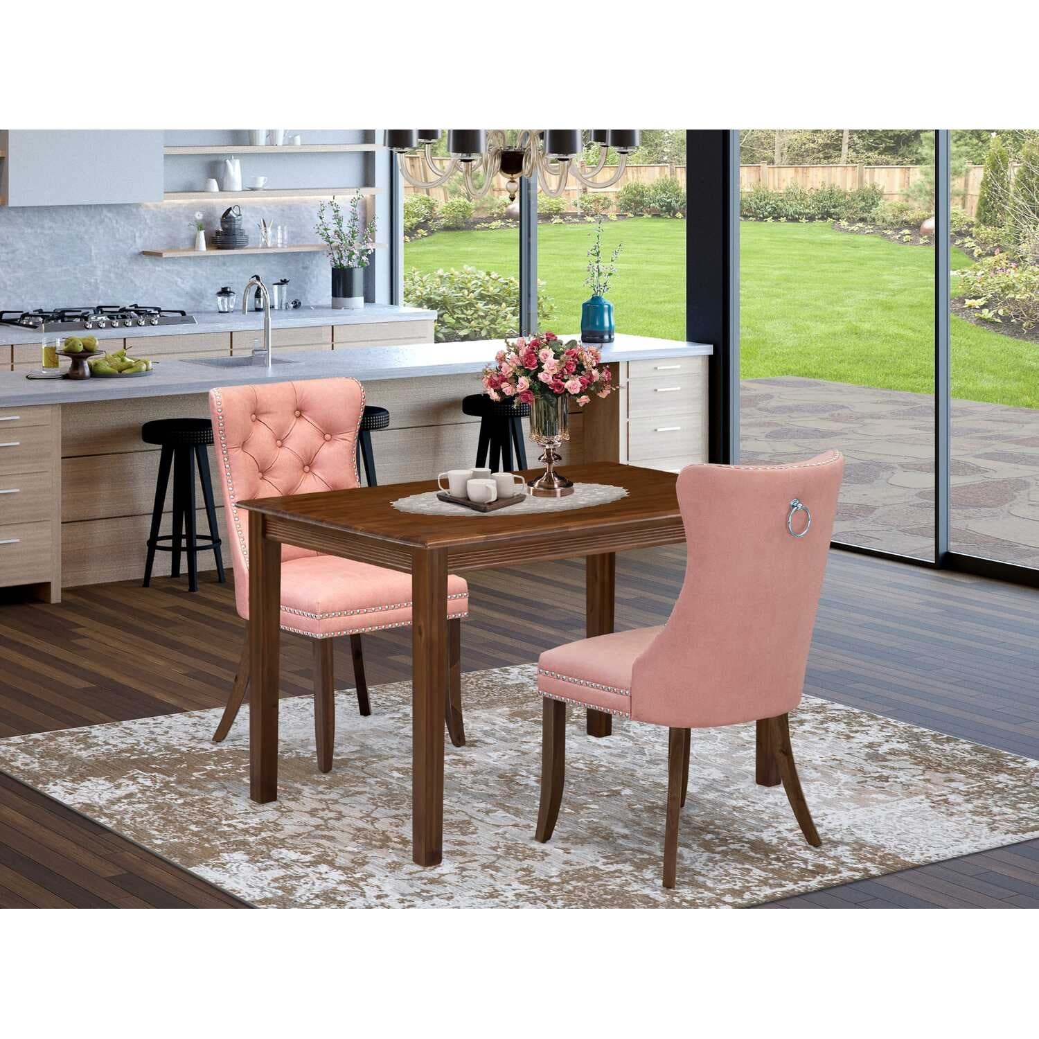 HomeStock 3-Pc Antique Walnut Finish Rectangular Solid Wood Top Dining Table Set