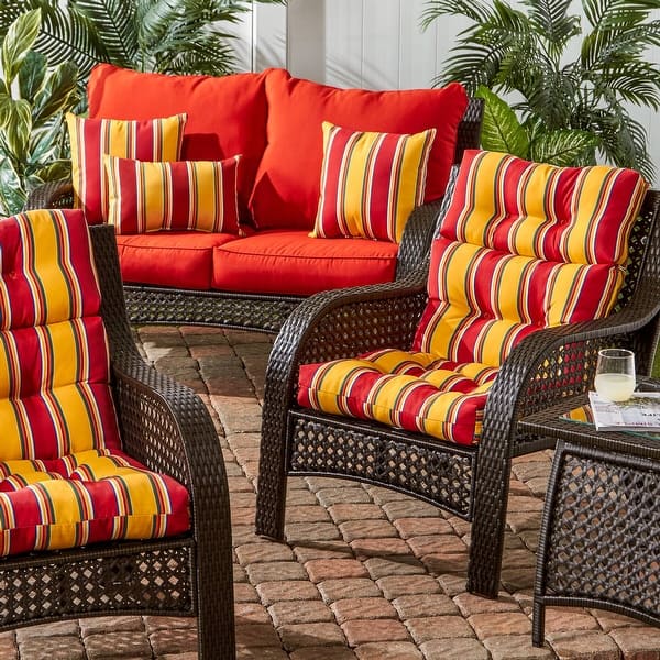 Shop Elminton 44x22 Inch 3 Section Outdoor Stripe High Back Chair Cushion By Havenside Home 22w X 44l Overstock 21804677