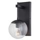 preview thumbnail 6 of 11, VAXCEL Keeler 12 in. H 1-Light Matte Black Contemporary Outdoor Wall Sconce, Metal, Clear Glass Globe Shade, LED Compatible
