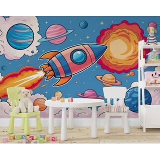 Galaxy Planet Wall Graphics Rocket Peel and Stick Kids room Wallpaper ...