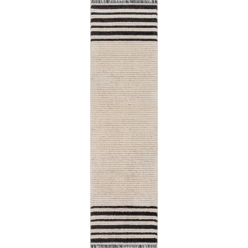 Well Woven Maya Adriel Solid Border Pattern High Low Area Rug - Ivory - 2' 7" x 9' 10"