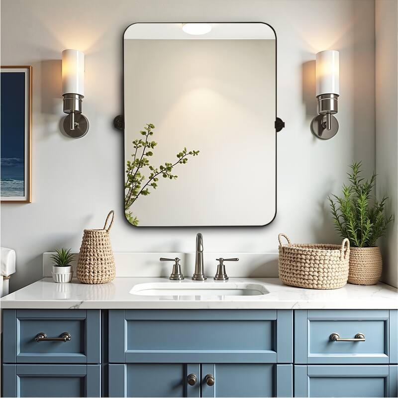 Iron Metal Frame Rectangular Windowpane Wall Mirror Farmhouse Rustic Elegant Decor for Living Room Bedroom Bathroom Entryway - 36" x 24" - Black Rectangular