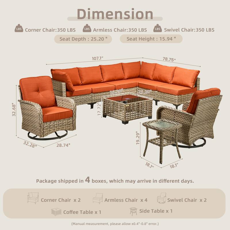 HOOOWOOO 10-piece Patio Wicker Furniture Sectional Set Swivel Rocking Chair Set