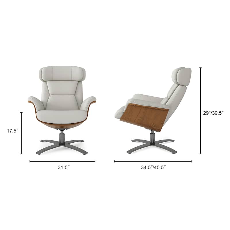 Jovan 31.5" Curved Wood Genuine Leather Recliner Lounge Chair
