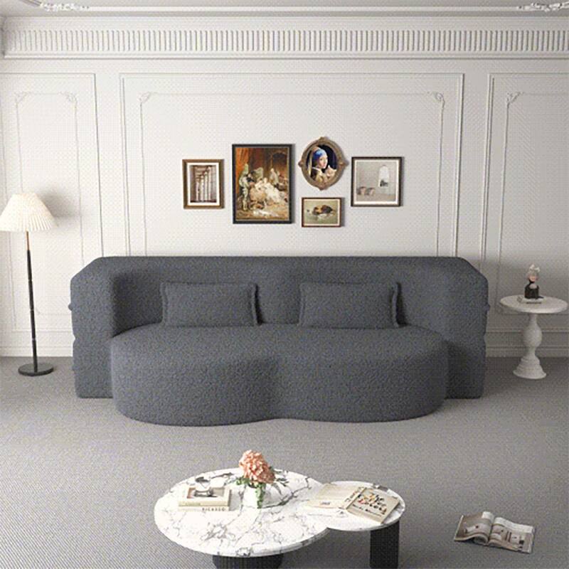 Modern Floor Sofa with 2 Pillows,Convertible Sleeper Sofa Bed