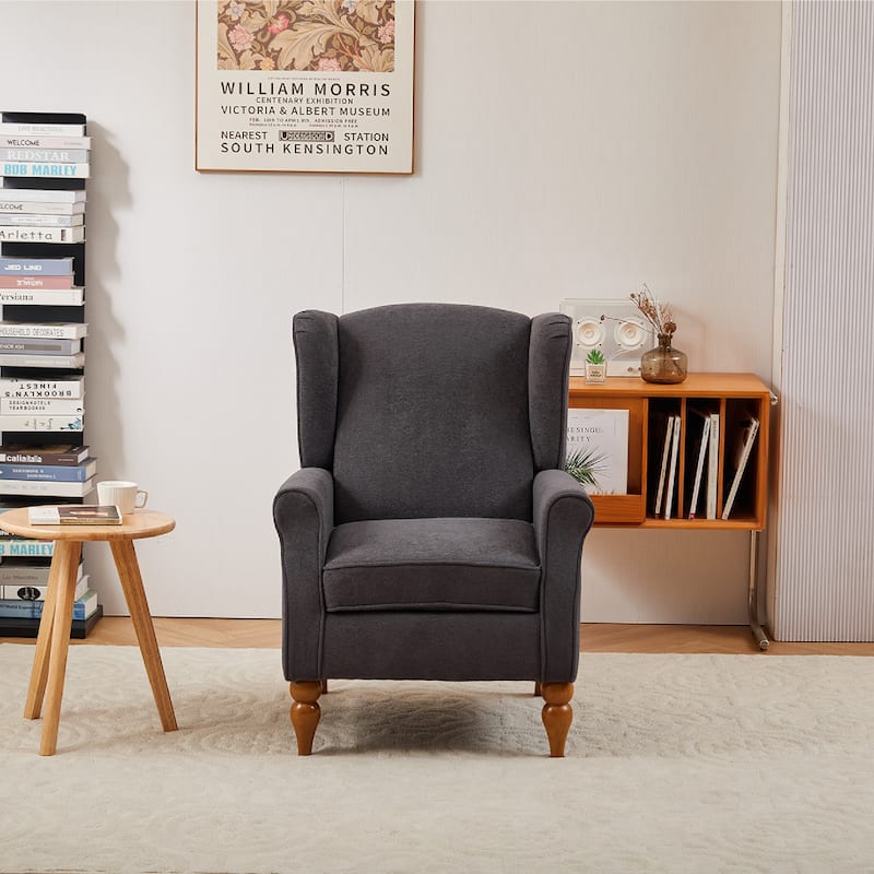 Arm Chairs Wingback Chairs with Solid Wood Coffee Table, Reading Chair - Dark Grey