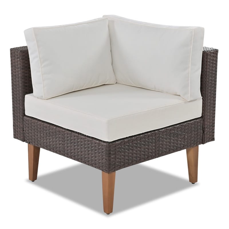 4-pieces Outdoor Wicker Sofa Set, Patio Furniture with Colorful Pillows, L-shape sofa set