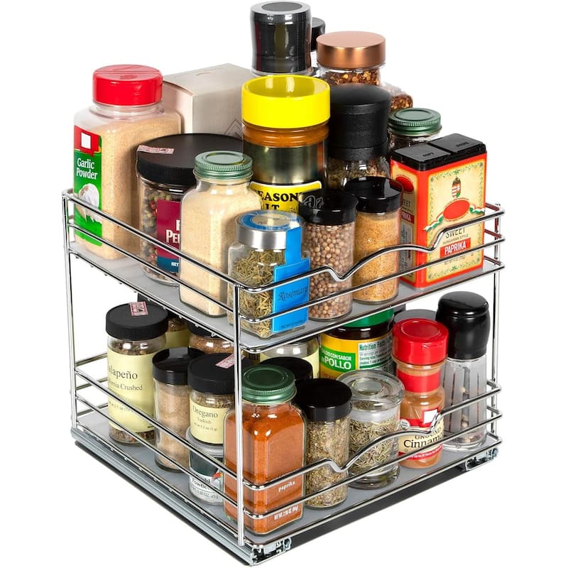 Hold N' Storage - 2 Tier Pull Out Cabinet Organizer for Spices, Cans - Heavy Duty with Lifetime Limited Warranty