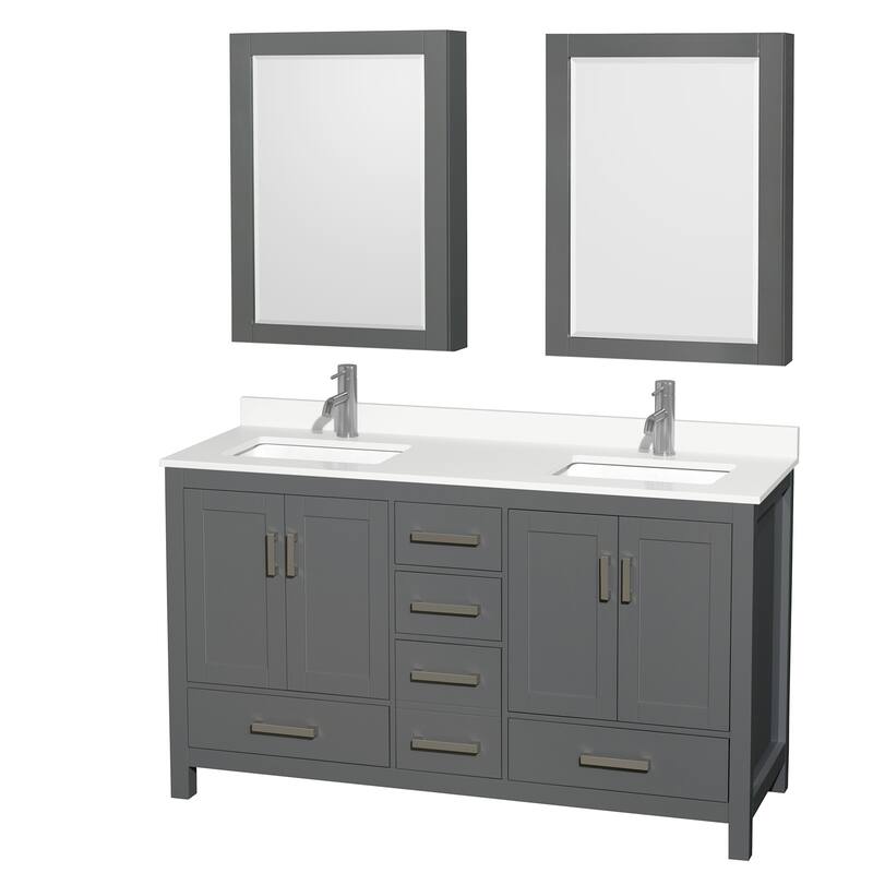 Wyndham Collection WCS141460D-QTZ-UNSMED Sheffield 60" Free Standing - Dark Gray / White Quartz Top / Brushed Chrome