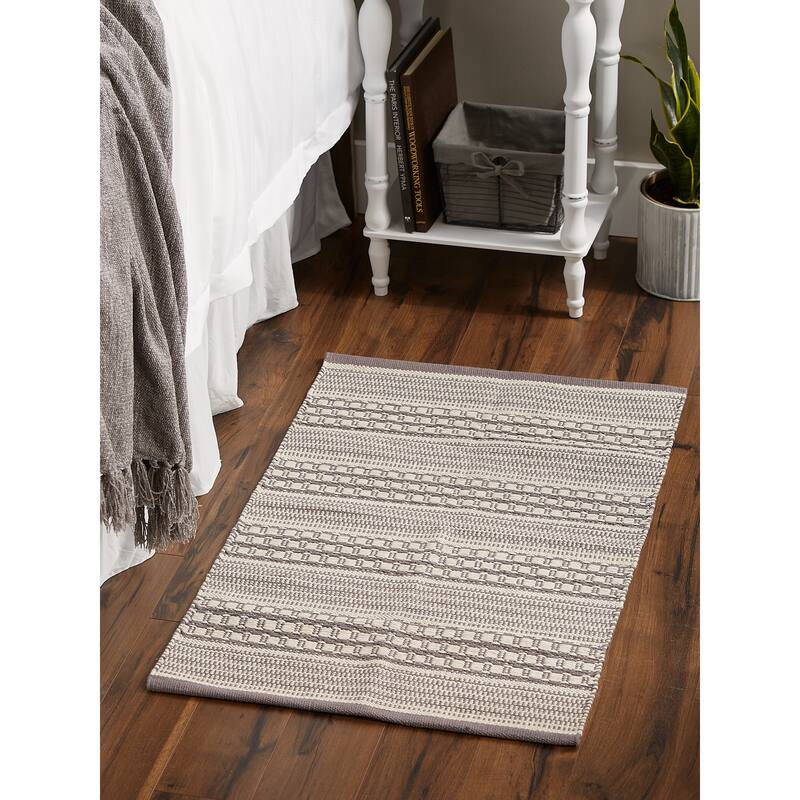 DII Stone Dobby Stripe Hand-Loomed Rug 2ft 6inx6 Ft - 36.0 In. L X 24.0 In. W X 0.2 In. H
