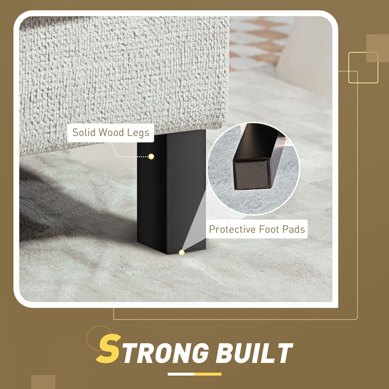 Cream White and Black Chenille Left Side Modular Sofa Section with Foam Cushion Solid Wood Frame Comfortable Couch