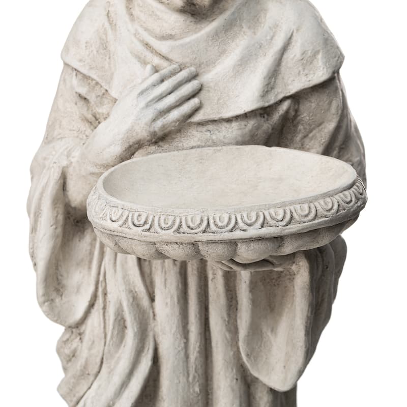 Glitzhome Vintage MgO Saint Francis Garden Statue Sculpture with Birdfeeder Feeding Animals