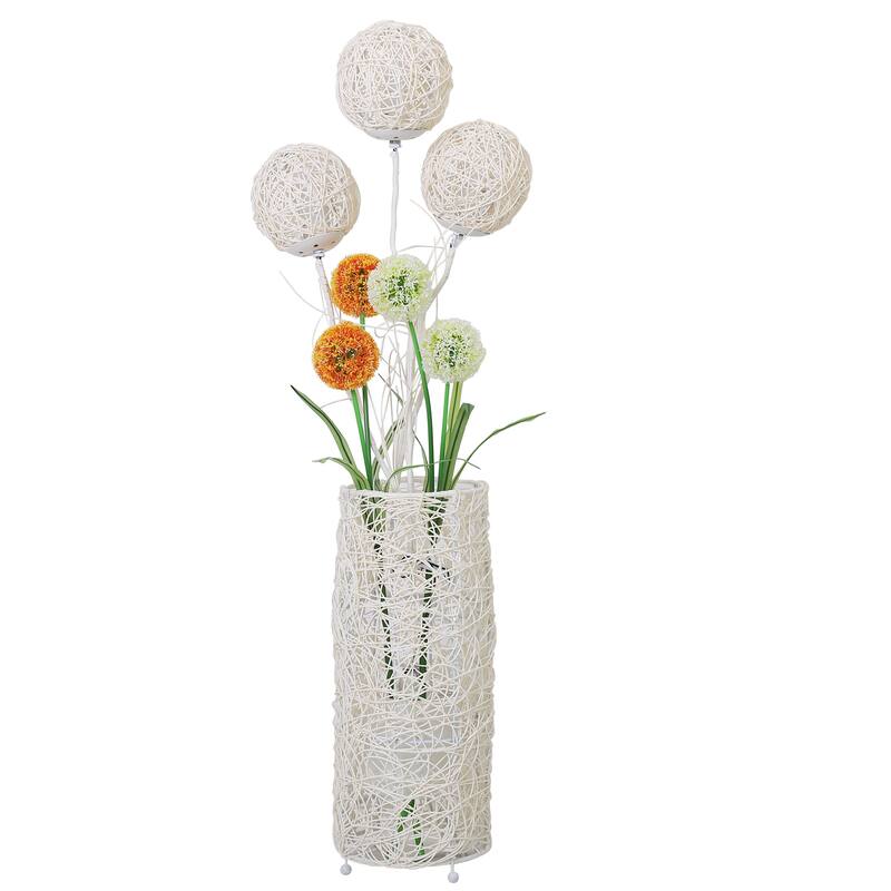 Floor Lamp Pastoral with Hand-Woven Flower Rattan Art Lamp - 8 in. x 8 in.x 43 in.