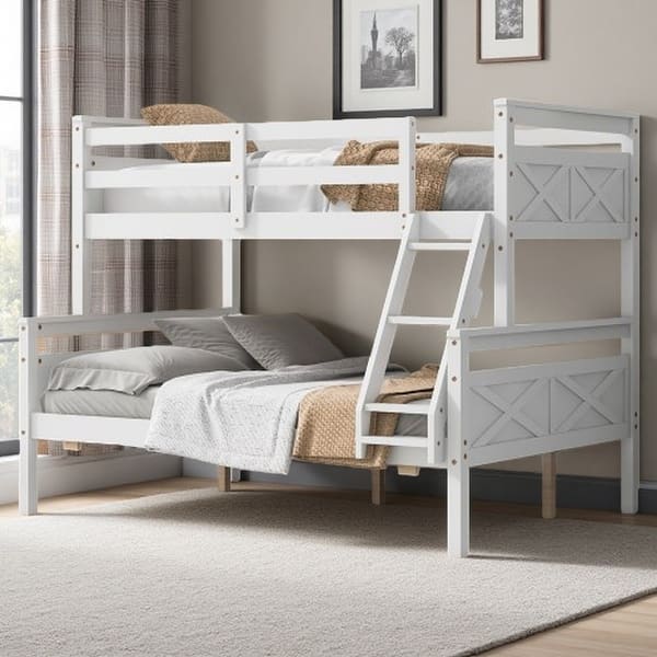 slide 2 of 22, Twin-Over-Full Bunk Bed with Sturdy Ladder, Safety Guardrails, and Separate Beds Option, Solid Pine Wood White
