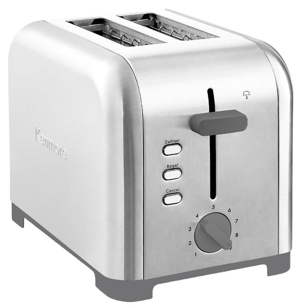 slide 2 of 8, Kenmore 2-Slice Toaster, Stainless Steel, Extra Wide Slots, Bagel, Defrost, 9 Shade Settings