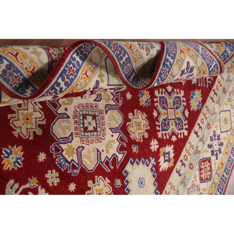 Hand Knotted Oriental 100% Wool Carpet Traditional Geometric Red Kazak Area Rug - 9' 11'' X 6' 5''