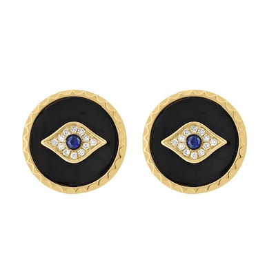 EFFY 14K Yellow Gold Diamond,Sapphire,Onyx Evil Eye Stud Earrings