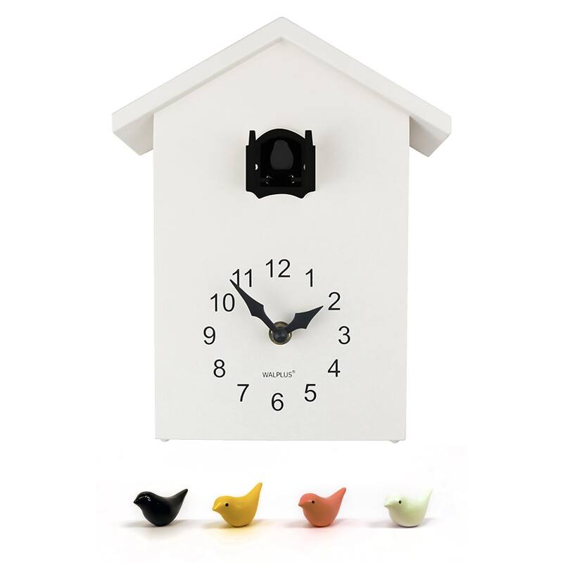 Walplus White Minimalist Cuckoo Clock Colorful Window 4 Changeable Birds