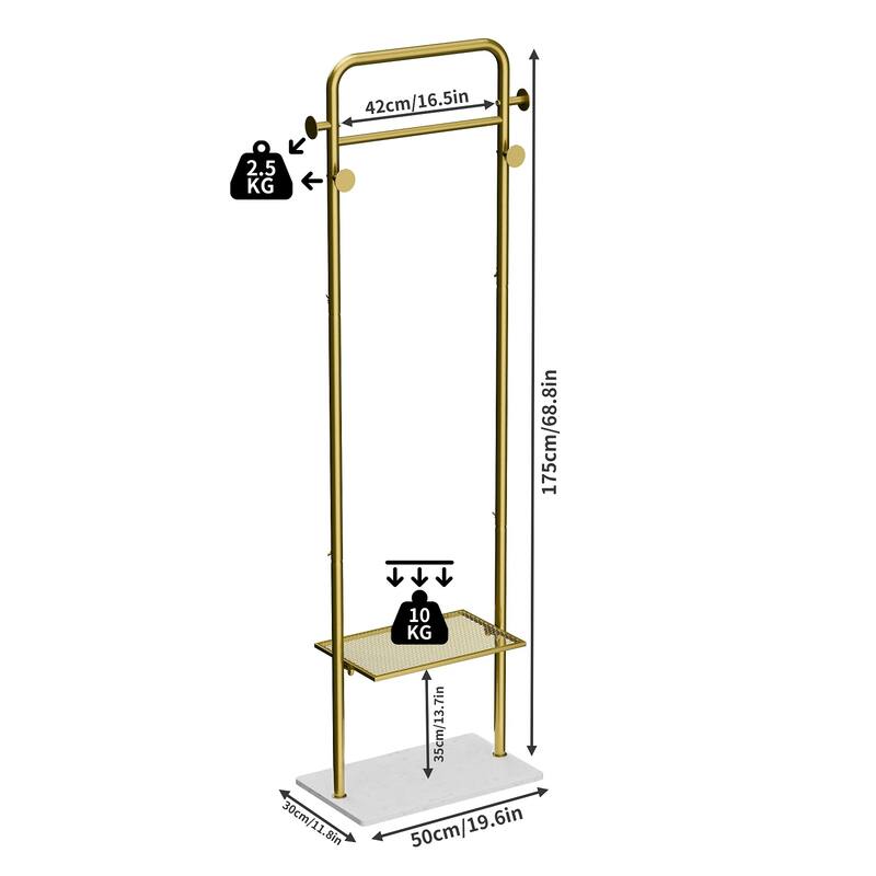 Freestanding Metal Corner Clothes Stand Coat Rack with 4 Hooks Gold