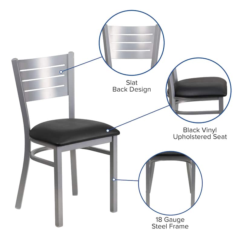 Slat Back Metal Restaurant Chair - 16.5"W x 19"D x 33.5"H - 16.5"W x 19"D x 33.5"H